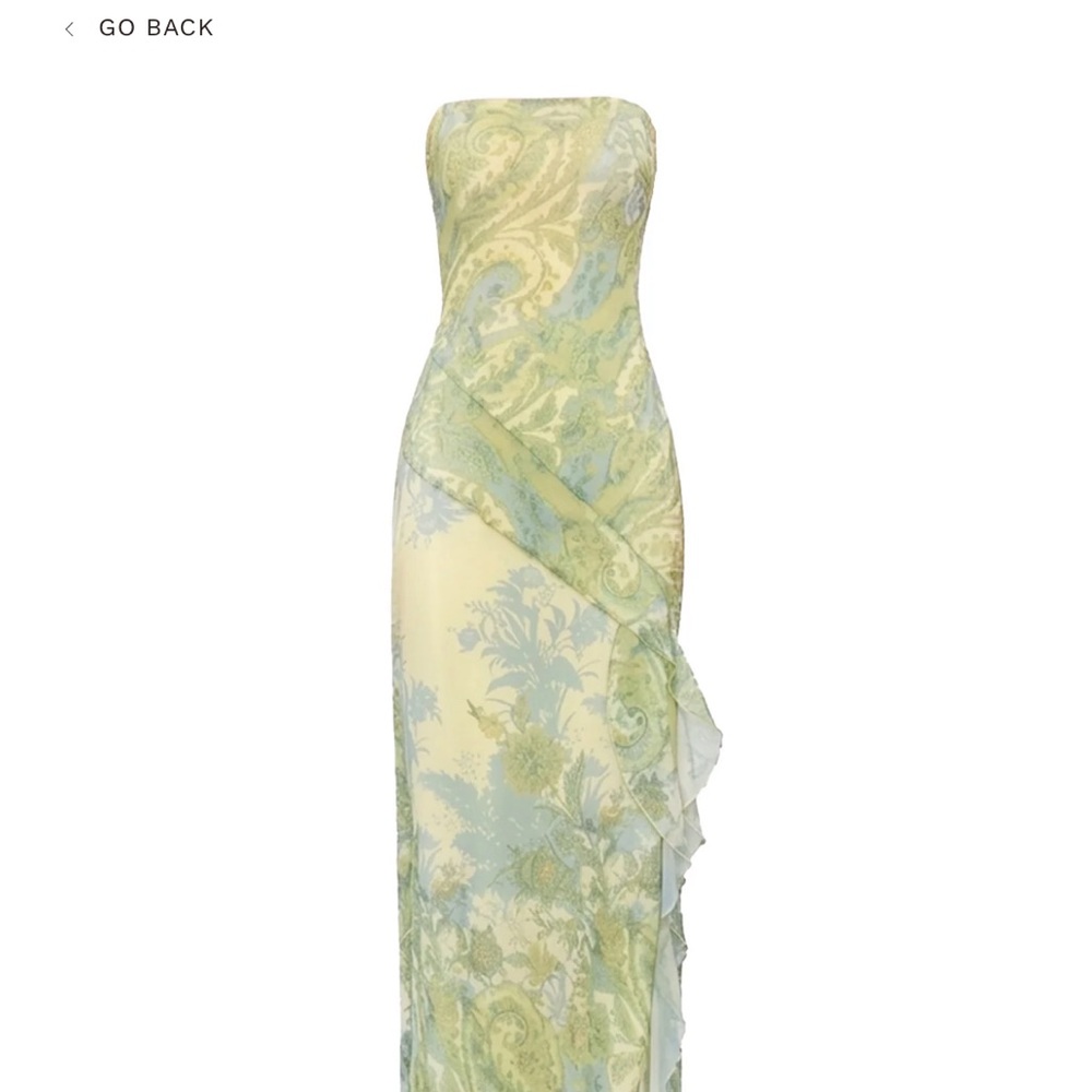 Strapless Floral Paisley Evening Dress in Pale Yellow & Mint